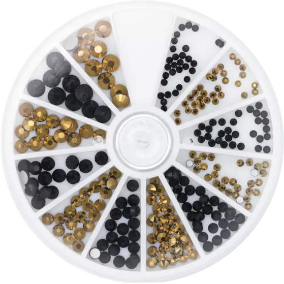 Rhinestone Wheel Black and Gold 6 sizes 270pcs